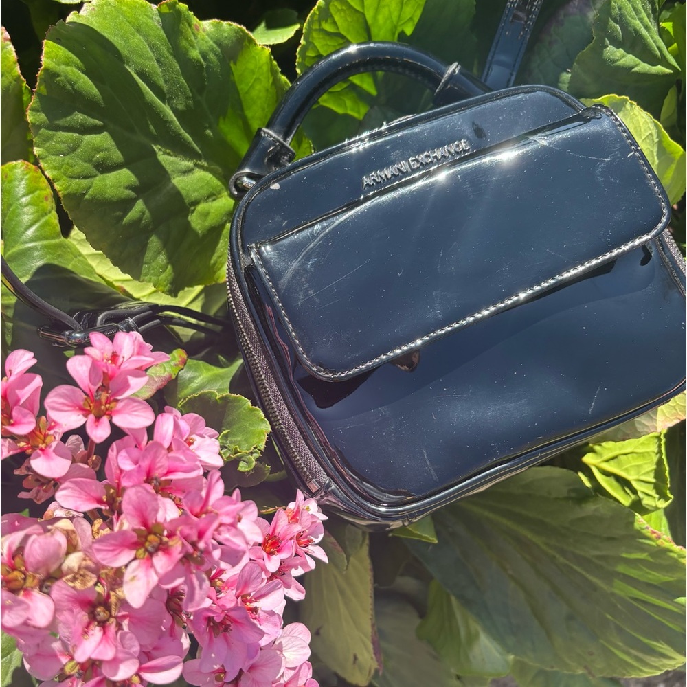 SOLD A/X Armani Exchange  Patent Leather Black  Purse W Detachble Strap